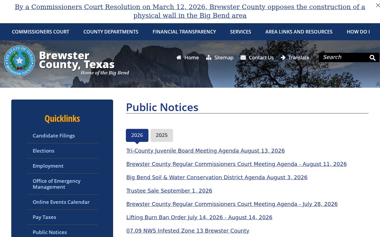 Brewster County public notices relevant to Alpine criminal record research