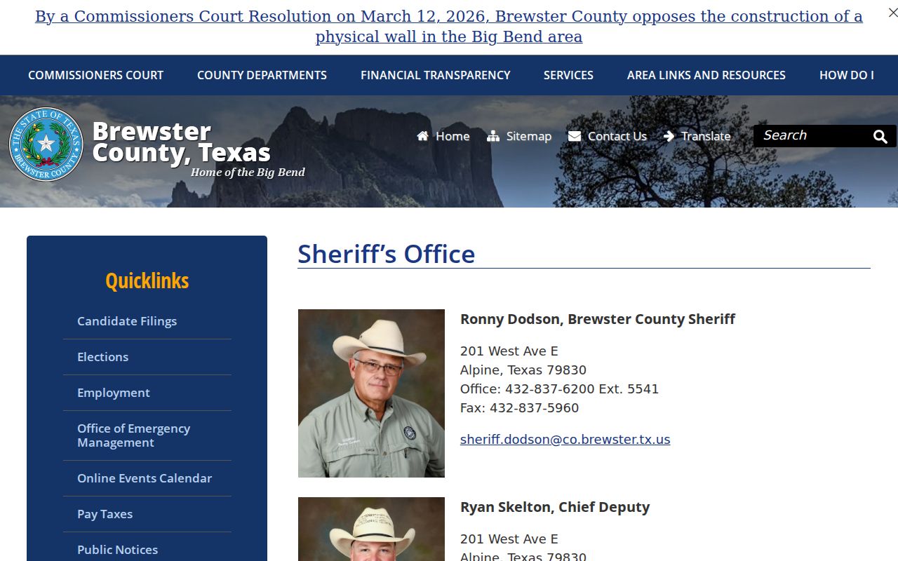 Brewster County arrest lookup through Sheriff and jail contacts