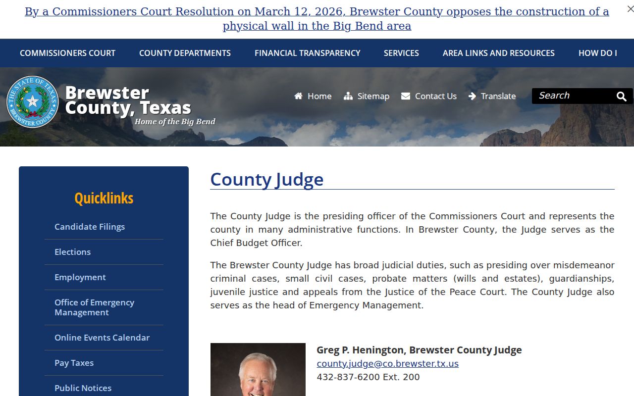 Brewster County criminal records County Court misdemeanor jurisdiction