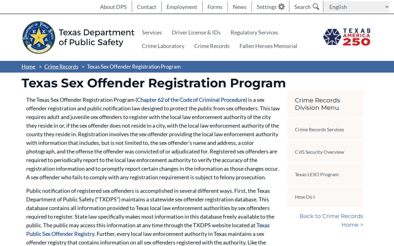 Brewster County sex offender registration and Texas notification program